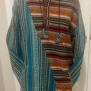 Colorful Striped Boho Poncho with Hood